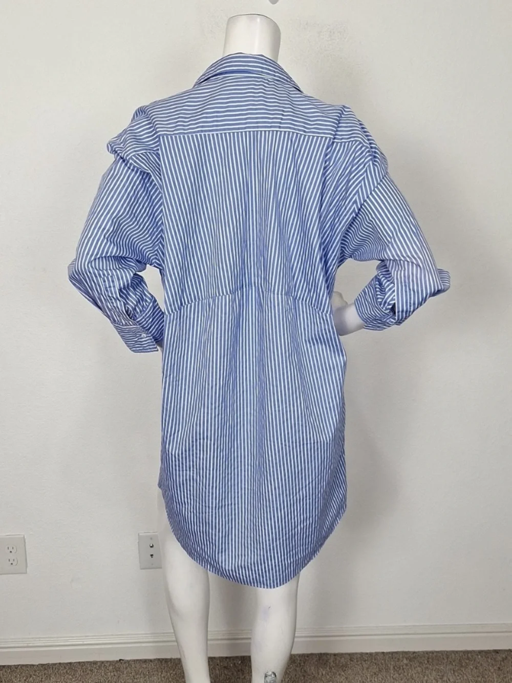 Zara Floral Embroidered Striped 3/4 Sleeve Coastal Boho Tunic Shirt Dress Size S